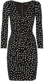 Dolce & Gabbana Zwarte polkadot jurk met gedrapeerd detail Dolce & Gabbana , Black , Dames - M,S,Xs