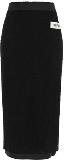 Dolce & Gabbana Zwarte Rok met Hoge Taille en Logo Patch Dolce & Gabbana , Black , Dames - M,S,Xs