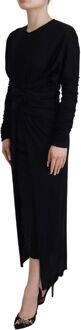 Dolce & Gabbana Zwarte Sheath Midi Gown Wol Wrap Damesjurk - 2XL