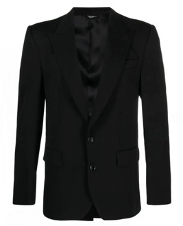 Dolce & Gabbana Zwarte Single-Breasted Blazer met Peak Revers Dolce & Gabbana , Black , Heren - XL