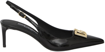 Dolce & Gabbana Zwarte slingback pumps met goud DG logo Dolce & Gabbana , Black , Dames - 36 Eu,35 1/2 Eu,37 Eu,39 Eu,36 1/2 EU