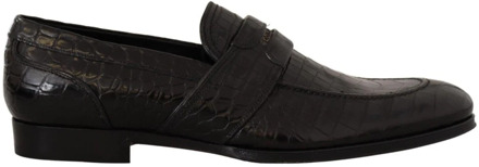 Dolce & Gabbana Zwarte Slip On Moccasin Schoenen van Krokodillenleer Dolce & Gabbana , Black , Heren - 44 EU