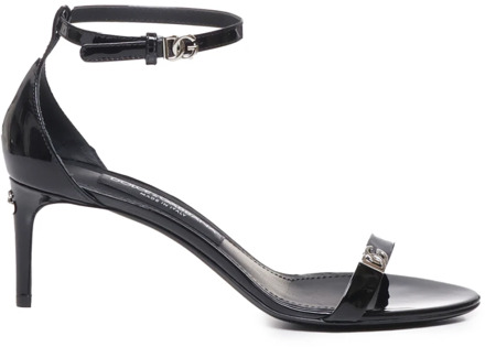Dolce & Gabbana Zwarte spiegeleffect leren sandalen Dolce & Gabbana , Black , Dames - 38 Eu,37 Eu,38 1/2 EU