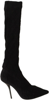 Dolce & Gabbana Zwarte Stretch Sokken Kniehoge Booties Dolce & Gabbana , Black , Dames - 41 EU