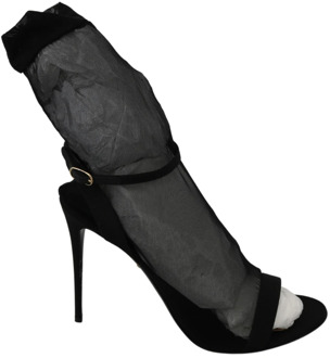 Dolce & Gabbana Zwarte Tule Stretch Stiletto Sandalen Dolce & Gabbana , Black , Dames - 41 EU