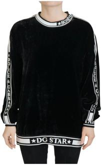 Dolce & Gabbana Zwarte Velvet Crewneck Pullover Sweater Dolce & Gabbana , Black , Dames - Xs,2Xs