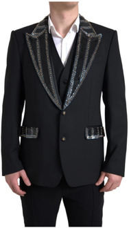 Dolce & Gabbana Zwarte versierde wollen 2-delige SICILIA-pak Dolce & Gabbana , Black , Heren - 2XL