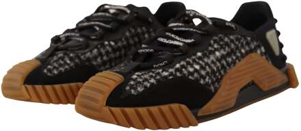 Dolce & Gabbana Zwarte Witte Stoffen Veterschoenen NS1 - maat EU 39