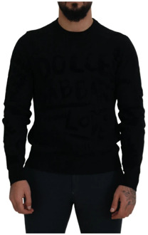 Dolce & Gabbana Zwarte Wol Logo Patroon Crewneck Trui Dolce & Gabbana , Black , Heren - M,S,Xs