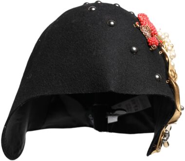 Dolce & Gabbana Zwarte Wol Multicolor Versierde Cloche Hoed - One Size