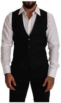 Dolce & Gabbana Zwarte Wol Single Breasted Vest Dolce & Gabbana , Black , Heren