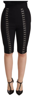 Dolce & Gabbana Zwarte Wol Stretch Hoge Taille Shorts Dolce & Gabbana , Black , Dames - 3XS