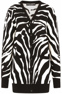 Dolce & Gabbana Zwarte Zebra Print Truien met V-Hals en Knoopsluiting Dolce & Gabbana , Black , Dames - 2XS