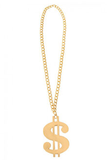 Dollar teken ketting- goud - kunststof - gangster - carnaval/verkleed accessoires - Verkleedattributen Goudkleurig