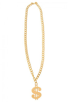 Dollar teken ketting- goud - kunststof - gangster - carnaval/verkleed accessoires - Verkleedattributen Goudkleurig