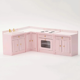 Dollhouse Miniature 1:12 Scale Four Piece Kitchen Cabinet Furniture Set in Pink
