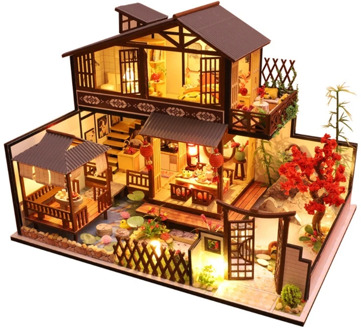 Dollhouse Miniature with Furniture, DIY Wooden Dollhouse Kit , 1:25 Tiny House Building Kit (Forest Habitat)