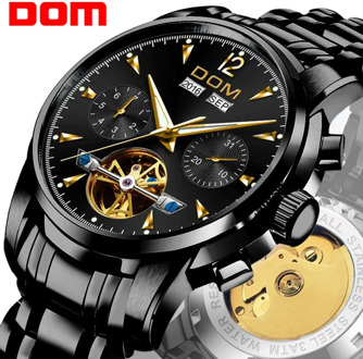 DOM Mechanical Watch Men Wrist Automatic Retro Watches Men Waterproof Black Full-Steel Watch Clock Montre Homme M-75BK-1MW