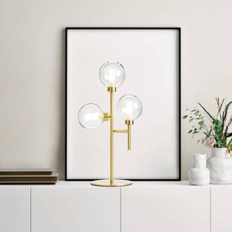 Dom tafellamp, 3-lamps, helder/goud, hoogte 55 cm, glas transparant, gesatineerd, geborsteld goud