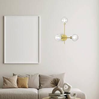 Dom wandlamp, 3-lamps, helder/goud, glas transparant, gesatineerd, geborsteld goud