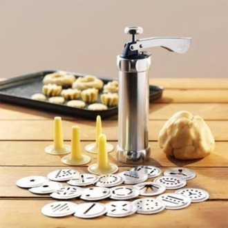 Domestic Cookie Press Kit Stainless Steel Cookie Press Making Gun Biscuits Cake Mold Baking Tools Maker Machine Dessert Decor