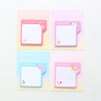 Domikee candy kawaii Korea eenhoorn patroon school zelfklevende memo pad tabs briefpapier, student sticky note pad voor kids.4packs