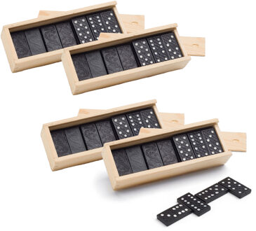 Domino spel 112x stuks steentjes in houten kistje - Gezelschapsspel - Familiespel