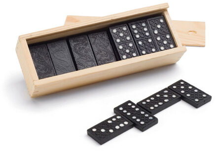 Domino spel 28x stuks steentjes in houten kistje Beige