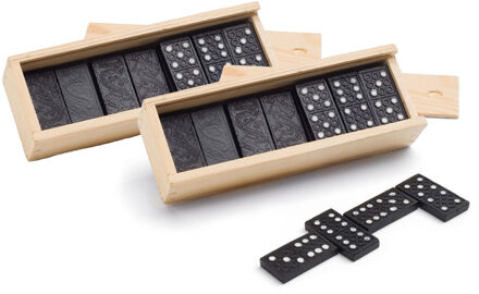 Domino spel 56x stuks steentjes in houten kistje - Gezelschapsspel - Familiespel