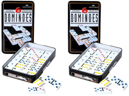 Domino spel dubbel 6/double 6 in blik en 112x gekleurde stenen - Dominostenen - Domino spellen - Familie spellen
