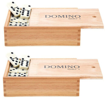 Domino spel dubbel 9/double 9 in houten doos en 110x stenen - Dominostenen - Domino spellen - Familie spellen
