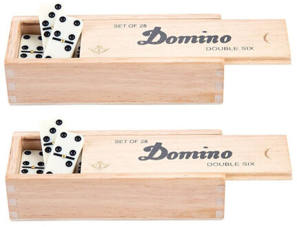 Domino spel dubbel/double 6 in houten doos 140x stenen