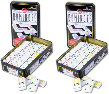 Domino spel dubbel/double 9 in blik 110x stenen