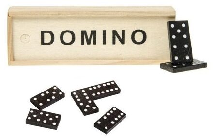Domino spel in houten kistje 28 steentjes