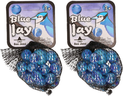 Don Juan Speelgoed knikkers Blue Jay - 42x - 21 stuks - knikkerset voor kinderen - glas - 2 formaten