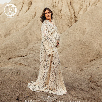 Don&Judy 2020 NEW Beige Vintage Cotton Maternity Dress Pregnancy Photography Dresses Maxi Maternity Gown Photo Prop Plus Size