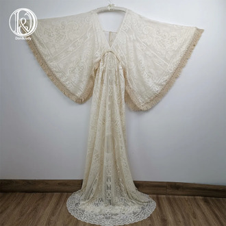 Don&Judy Boho V-neck Long Sleeve Lace Maternity Gown Photography Dress Party Dresses Baby Shower Photo Props for Photo Shoot