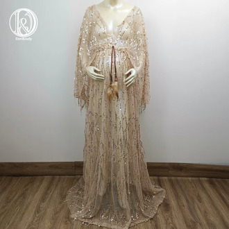 Don&Judy Golden Sequin Tassels Maternity Sequence Dress for Photo Shoot Christmas Boho Evening Gown Shooting Prom Dresses 2020