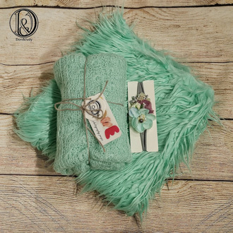 Don&Judy Newborn Accessories Blanket Fake Fur + Mohair Wrap + Headband Sets Newborn Photography Props Background Photo Shoot