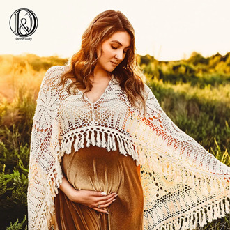 Don&Judy Velvet Maxi Gown Dress Sexy V Neck Pregnancy Dress for Photo Shoot Bohemia Long Sleeve Pregnant Women Gown Clothes