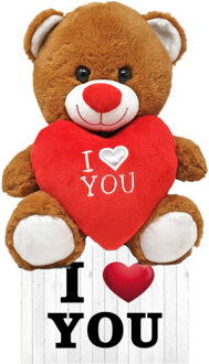 Donker bruine pluche knuffelbeer 30 cm incl. Valentijnskaart I Love You - Knuffelberen