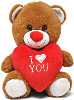 Donker bruine pluche knuffelbeer/teddybeer met I love you hartje 20 cm - Knuffelberen