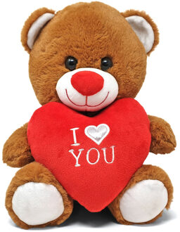 Donker bruine pluche knuffelbeer/teddybeer met I love you hartje 30 cm - Knuffelberen