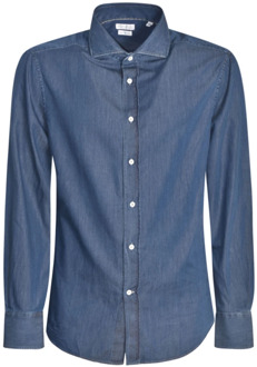 Donker Denim Overhemd voor Heren Brunello Cucinelli , Blue , Heren - M,S