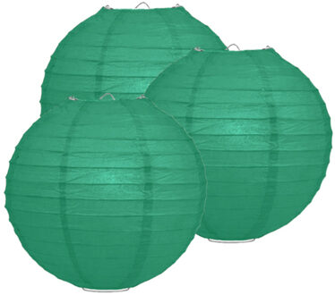 Donker groene lampionnen 25 cm 3 stuks - Feestlampionnen