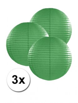 Donker groene lampionnen 25 cm 3 stuks - Feestlampionnen