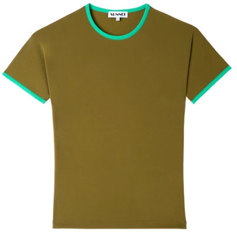 Donkerblauw Stretch T-Shirt met Contrastranden Sunnei , Green , Heren - 2XS