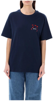 Donkerblauw T-shirt met hartprint A.p.c. , Blue , Dames - 2Xl,Xl,L,M,S,Xs
