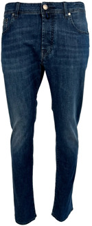 Donkerblauwe Bard Linen Slim-Fit Jeans Jacob Cohën , Blue , Heren - W30