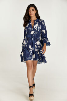 Donkerblauwe en witte A-lijnjurk met klokmouwen Navy - XL